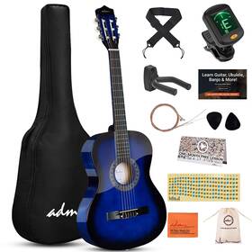 Ja101-38-bl Adm Beginner Acoustic Classical Guitar 38 Inch Nylon Strings Wooden Blue
