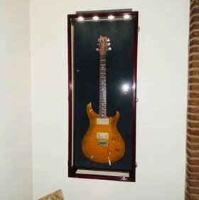 Branded 822426406064 Guitar Display Case Led Cherry And Black Wood Clear View Holder Cabinet Shadow Box