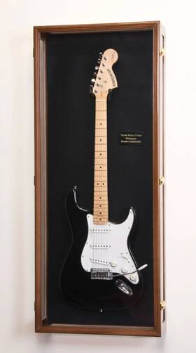 Branded 822426406149 Guitar Display Case Electric Walnut And Black Wood Rack Fender Cabinet Shadow Box