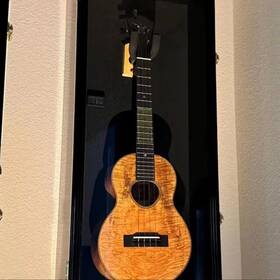 Branded 822426415066 Ukulele Display Case Violin Fiddle Mandolin Black Wood Cabinet Wall Holder Rack