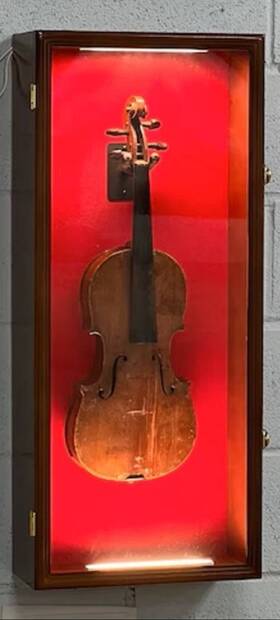 Branded 822426415073 Ukulele Display Case Led Violin Fiddle Mandolin Walnut Wood Cabinet Wall Rack