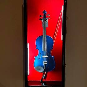 Chiburashka3 822426405630 Violin Display Case Led Light Fiddle Mandolin Black Wood Cabinet Wall Holder