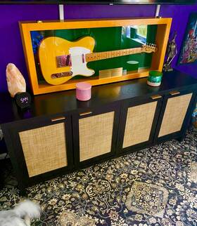 Chiburashka3 822426405999 Guitar Display Case Electric Oak Green Wood Cabinet Gibson Fender Usa Wall Frame