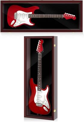 Chiburashka3 822426406545 Guitar Display Case Electric 44 Inch Mahogany Wood Holder Rack Wall Acoustic Cabinet