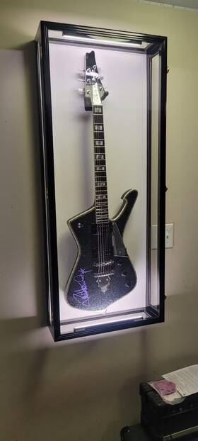 Chiburashka3 822426410047 Guitar Display Case Black And White Led Light Gibson Fender Rack Wood Wall Cabinet