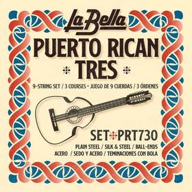 Prt730 La Bella Puerto Rican 9- String Set Tres Plain Steel Silk Ball Ends 11-11