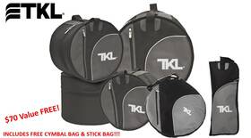 Tkl-drum-promo2 Tkl Black Belt 4-piece Drum Bag Set With Free Cymbal And Stick
