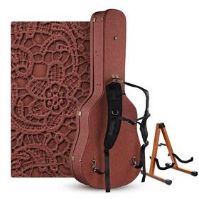 28ghc001-ag-247 Yescom Acoustic Guitar Hard Case With Folding Stand Backpack Rococo Burnt Sienna