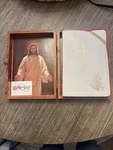 Holy Bible Leather Bound In Cedar Wood Case Memorial Edition. Fixed Price $35.00.
