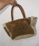 Myra S-1046 Canvas Handbag Sel De Mer Upcycled Double Strap Leather Euc. Fixed Price $19.00.