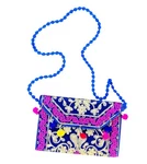 Artisan Ethnic Pom Embroidered Shoulder Bag Hot Pink Blue Boho Crossbody. Fixed Price $24.00.