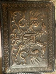 Vintage Hand Carved Embossed Covered Leather Wooden Interior Box Cigarette. Fixed Price $65.00.