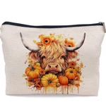 Fall Floral Baby Highland Cow Autumn Pumpkin Leaves Harvest Cosmetic Bag Nwt. Fixed Price $13.99.