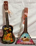 Lot 2 Vtg Hand Painted Russian Balalaka 3 String Ukulele Guitar Folk Art 14" 16". Fixed Price $129.99.