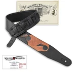 Walker & Williams CVG-83 Black Leather Padded Guitar Strap Carved Music Notes. Fixed Price $32.95.