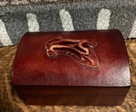 Vintage 1980S Hand-made Small Leather-covered Wood Box, Corduroy Lining. Fixed Price $18.00.