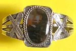 Antique Navajo Silver Bracelet W/ Petrified Wood 1940'S Fred Harvey Era 28.1 Gr. Fixed Price $275.00.