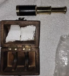 Vtg Hand Telescope Leather Covered Carved Mango Wood Box New Made India. Fixed Price $34.85.
