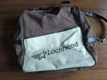 Vintage Lockeed Martin Canvas Bag Zipper Closure Brown White W/ Logo, Strap. Fixed Price $65.00.