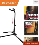 Padded A-shaped Rok-it Guitar Stand With Safety Strap For Protection. Fixed Price $24.99.
