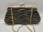 Susan Faris Zipper Clutch Purse Black Gold Kiss Lock Chain Shoulder Bag Unique. Fixed Price $30.40.